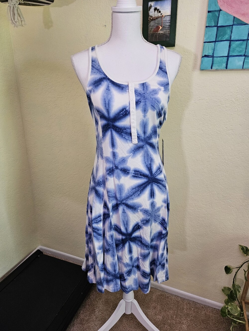 Ralph Lauren two piece Blue Tie-Dye A-Line Dress With shirt. Sz S